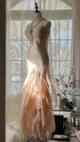 Beautiful Pink Strap Chiffon Irregular Skirt Long Prom Dress HZ1022