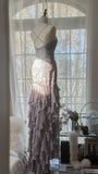 Charming Purple Beaded Short Front And Long Back Ruffled Chiffon Skirt Prom Dress HZ1022