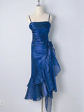 Beautiful Mermaid Spaghetti Strap Ice Blue Irregular Skirt Homecoming Dress HZ1022