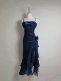Beautiful Mermaid Spaghetti Strap Ice Blue Irregular Skirt Homecoming Dress HZ1022