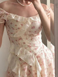 Pretty Pink Floral Chiffon Off-the-shoulder Irregular Hem Homecoming Dress HZ1022
