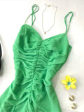 Beautiful Green Spaghetti Strap Pleated Chiffon Irregular Homecoming Dress HZ1022