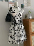 Princess Spaghetti Strap Sweetheart Neck Lace Black Floral A-Line Homecoming Dress HZ1022