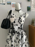 Princess Spaghetti Strap Sweetheart Neck Lace Black Floral A-Line Homecoming Dress HZ1022