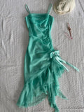 Beautiful Green Spaghetti Strap Chiffon Bow Irregular Homecoming Dress HZ1022