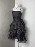 Chic Black Laser Spaghetti Strap Cake Skirt Homecoming Dress HZ1022