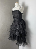 Chic Black Laser Spaghetti Strap Cake Skirt Homecoming Dress HZ1022