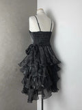 Chic Black Laser Spaghetti Strap Cake Skirt Homecoming Dress HZ1022