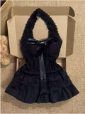 Black Swan Girl Halter Neck High Waist Lace Cake Puff Homecoming Dress HZ1022