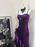 Charming Purple Velvet Spaghetti Strap Irregular Mermaid Prom Dress HZ1022