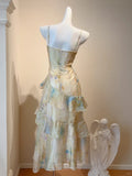 Beautiful Light Green Oil Painting Mermaid Spaghetti Strap Prom Dress HZ1022