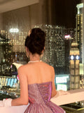 Charming Purple Sweetheart Neck Sleeveless Sparkling Train Prom Dress HZ1022