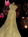 Beautiful Yellow Tulle One Shoulder Flower Diamond Long Prom Dress HZ1022