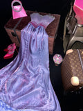 Charming Purple Sequin Spaghetti Strap Satin Long Prom Dress HZ1022