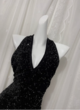 Black Sexy Backless Halter Neck Sequined Prom Dress HZ1022