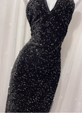 Black Sexy Backless Halter Neck Sequined Prom Dress HZ1022