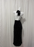 Black Sexy Backless Halter Neck Sequined Prom Dress HZ1022