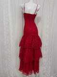 Beautiful Red Sling Lace Waist Ruffle Cake Skirt Prom Dress HZ1022