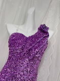 Charming Purple Sequined High Slit Long Prom Dress HZ1022