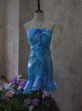 Beautiful Halterneck Off-shoulder Sleeveless Irregular Birthday Party Homecoming Dress HZ1022
