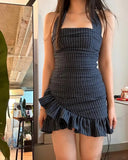 Chic Grey Striped Halter Neck Irregular Hem Homecoming Dress HZ1022