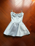 Sweet Light Blue Shoulder Strap Satin A-line Mini Birthday Party Homecoming Dress HZ1022