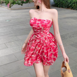 Beautiful Floral Tube Top Pink Tulle A-line Birthday Dress Homecoming Dress HZ1022
