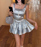 Blue Cake Skirt Short Square Neck Satin 17th Birthday Homecoming Dress HZ1022