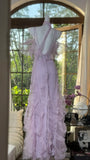 Beautiful Lavender Deep V-neck Suspender Lace Ruffled Mermaid Prom Dress HZ1022