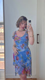 Beautiful Printed Strapless Blue Chiffon Irregular Homecoming Dress HZ1022