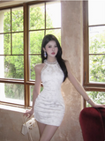 21st Birthday Sequined Halter Neck Off Shoulder Dark Pattern Hip Homecoming Dress HZ1022