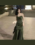 Sexy Mermaid Straps Green Party Dresses Satin Prom Dresses HZ1024