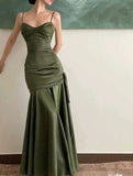 Sexy Mermaid Straps Green Party Dresses Satin Prom Dresses HZ1024