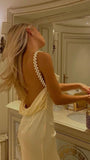 A line Backless Evening Party Dress Silk Satin Long Prom Dress HZ1022
