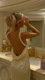 A line Backless Evening Party Dress Silk Satin Long Prom Dress HZ1022
