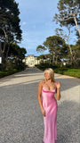 Simple A line Straps Sleeveless Party Dress Silk Satin Pink Prom Dress HZ1022