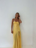 Sexy Mermaid Spaghetti Straps Sleeveless Party Dress Yellow Prom Dress HZ1022