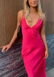 Sexy A line V neckline Sleeveless Party Dress Hot Pink Prom Dress HZ1022
