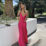 Sexy A line V neckline Sleeveless Party Dress Hot Pink Prom Dress HZ1022