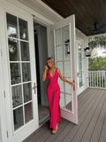 Sexy A line V neckline Sleeveless Party Dress Hot Pink Prom Dress HZ1022
