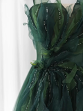 Ball Gown Spaghetti Straps Floor Length Dark Green Long Prom Dresses HZ1024