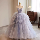Stunning Ball Gown Spaghetti Straps Tulle Lavender Sweet 16 Dresses HZ1024