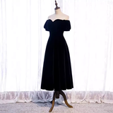 Simple A line Off The Shoulder Velvet Black Bridesmaid Dress HZ1024