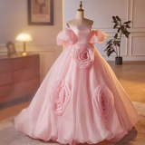 Stunning Ball Gown Off The Shoulder Organza Pink Sweet 16 Dresses HZ1024