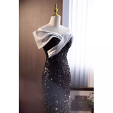 Sparkly Mermaid Off The Shoulder Sequin Black Long Prom Dresses HZ1024