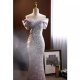 Sparkly Mermaid Off The Shoulder Sequin Lilac Long Prom Dresses HZ1024