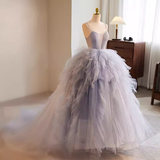 Stunning Ball Gown Spaghetti Straps Tulle Lavender Sweet 16 Dresses HZ1024