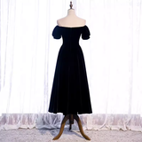 Simple A line Off The Shoulder Velvet Black Bridesmaid Dress HZ1024