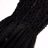 Sparkle A line StrapsTulle Beads Long Black Prom Dresses HZ1024