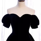 Simple A line Off The Shoulder Velvet Black Bridesmaid Dress HZ1024